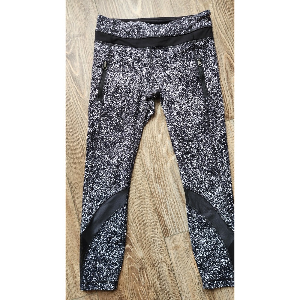 Lululemon Splatter Paint Print Leggings Womens Size 6 Crop Mesh Zip Pockets